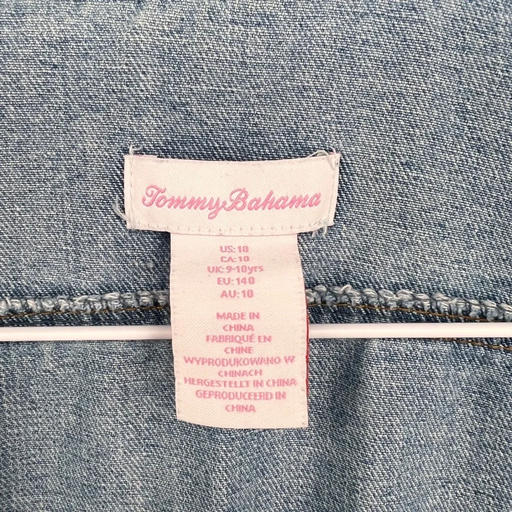 Tommy Bahama Kids 10 Denim Jacket Medium Wash Floral Rhinestone Distressed Blue